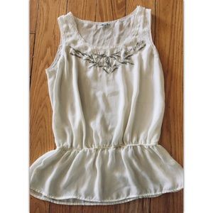 Medium Sheer Sleeveless Beaded Peplum Tank Top